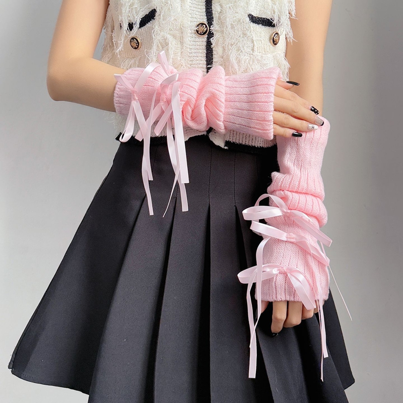Sweet Ribbon Bow Knitted Warm  - Fingerless Glove Knit 评论和价格