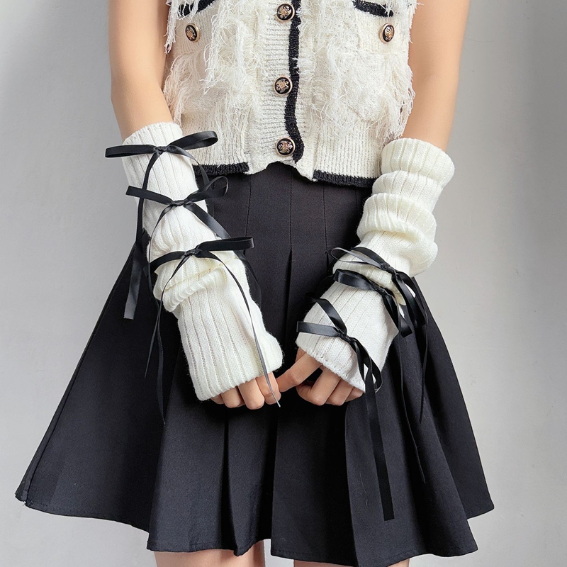 Sweet Ribbon Bow Knitted Warm  - Fingerless Glove Knit 评论和价格