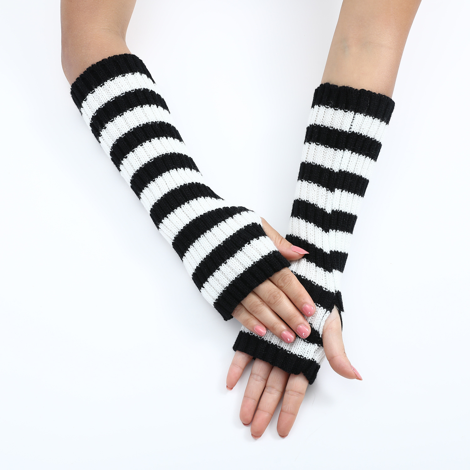 Y2K Striped Fingerless Arm War - Fingerless Glove Knit 评论和价格