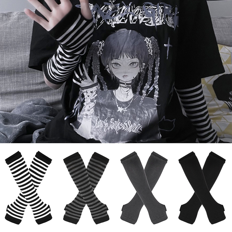 Women Long Sleeve Gothic Strip - Fingerless Glove Knit 评论和价格