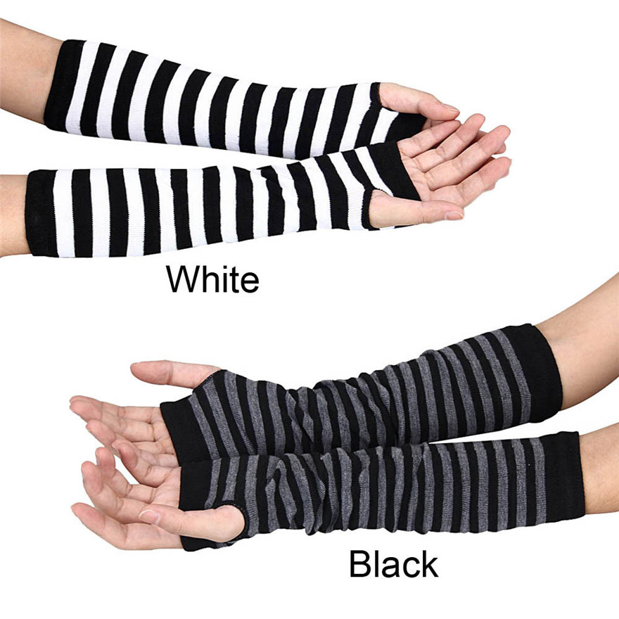 Women Long Sleeve Gothic Strip - Fingerless Glove Knit 评论和价格